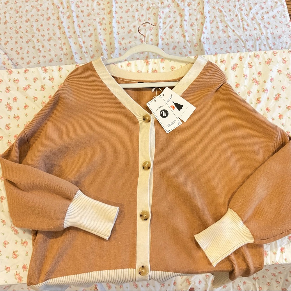 Women's Tan Cardigan Sweater Zessica